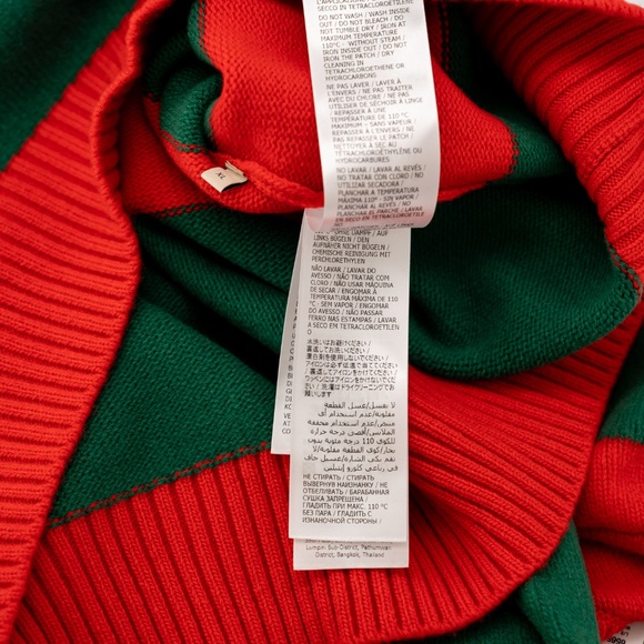 size XL - Gucci Striped V-neck Felted Wool Jumper Sweater Red Green - Picture 8 of 8